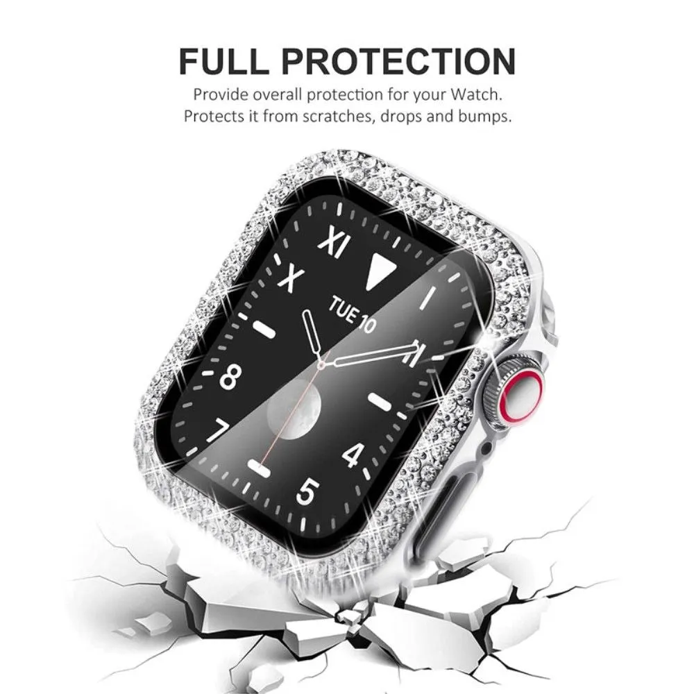 Apple Watch Series 3/2/1 38mm elegant stainless steel with rhinestone cover - Silver / White Leather