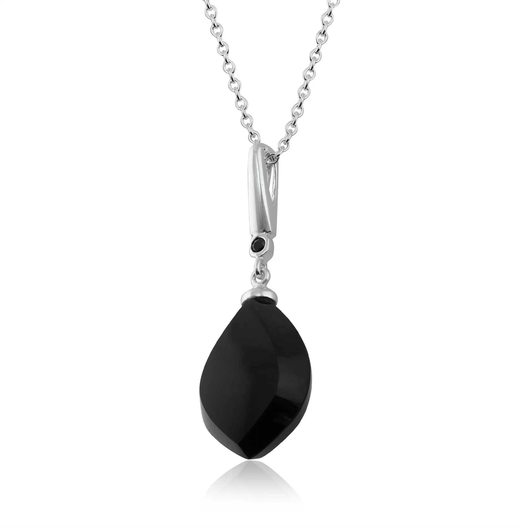 Art Deco Stil Schwarzer Onyx & Spinell Halskette in 925 Sterling Silber