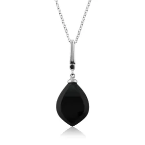 Art Deco Stil Schwarzer Onyx & Spinell Halskette in 925 Sterling Silber