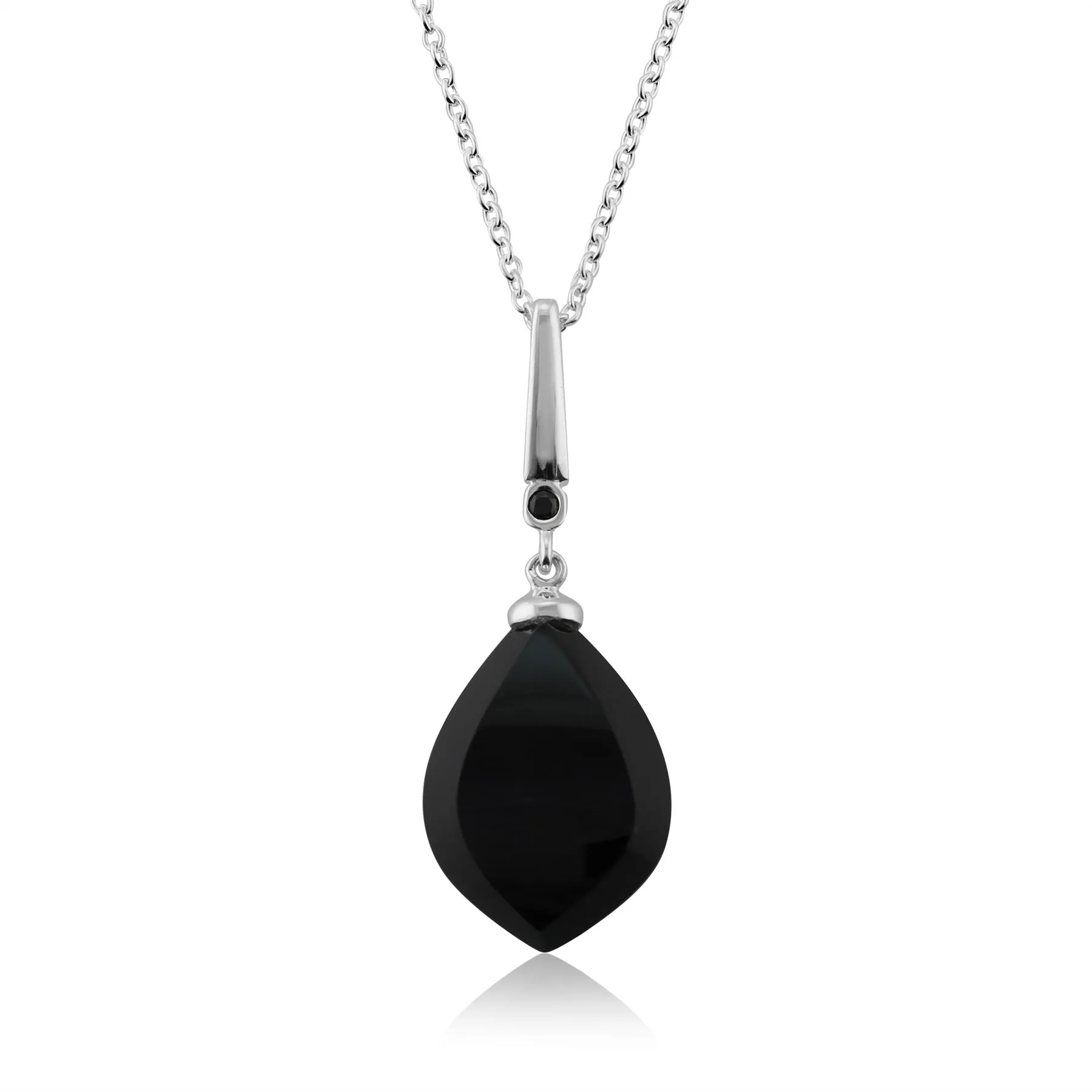 Art Deco Stil Schwarzer Onyx & Spinell Halskette in 925 Sterling Silber