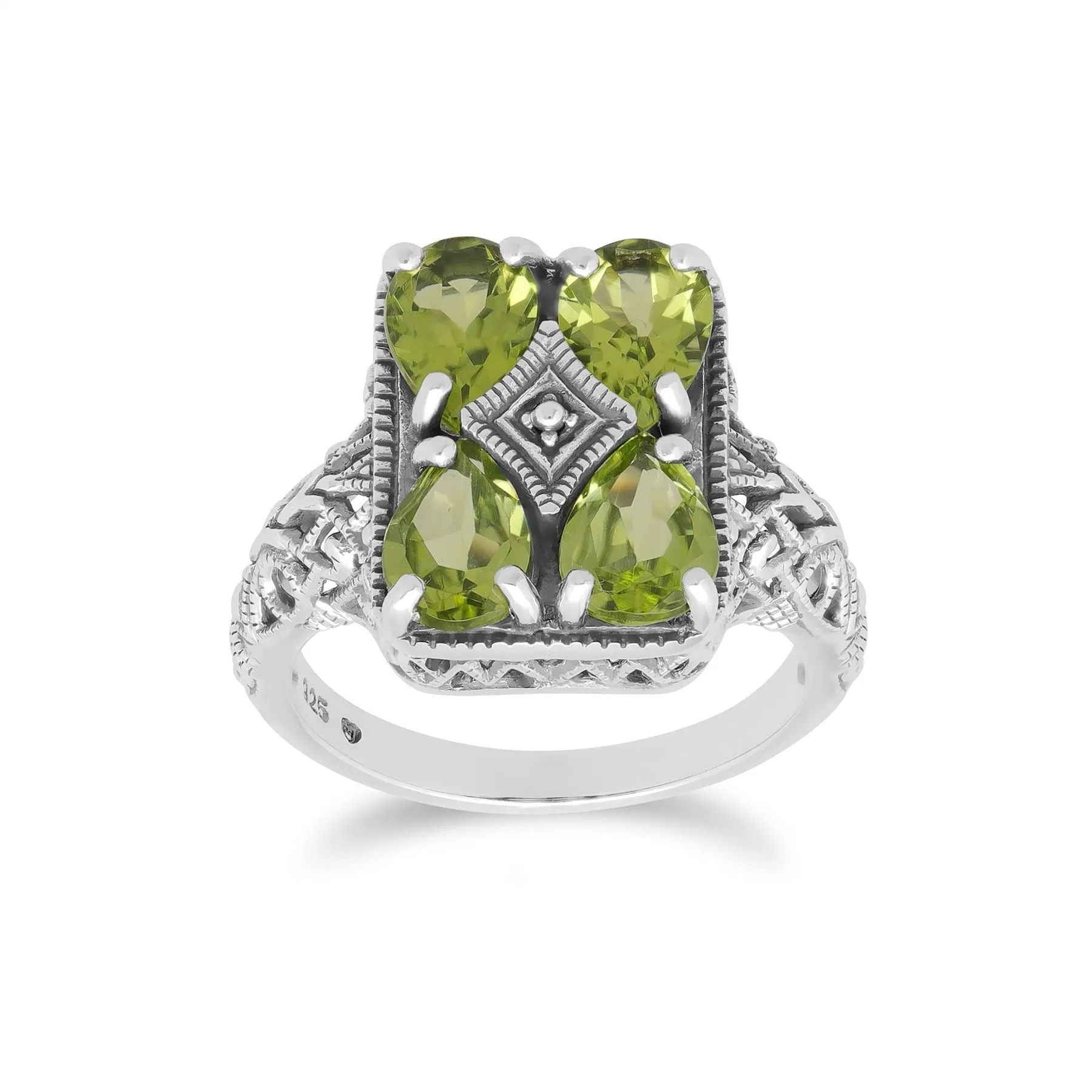 Art Nouveau Inspirierter Peridot Statement Ring in 925 Sterling Silber