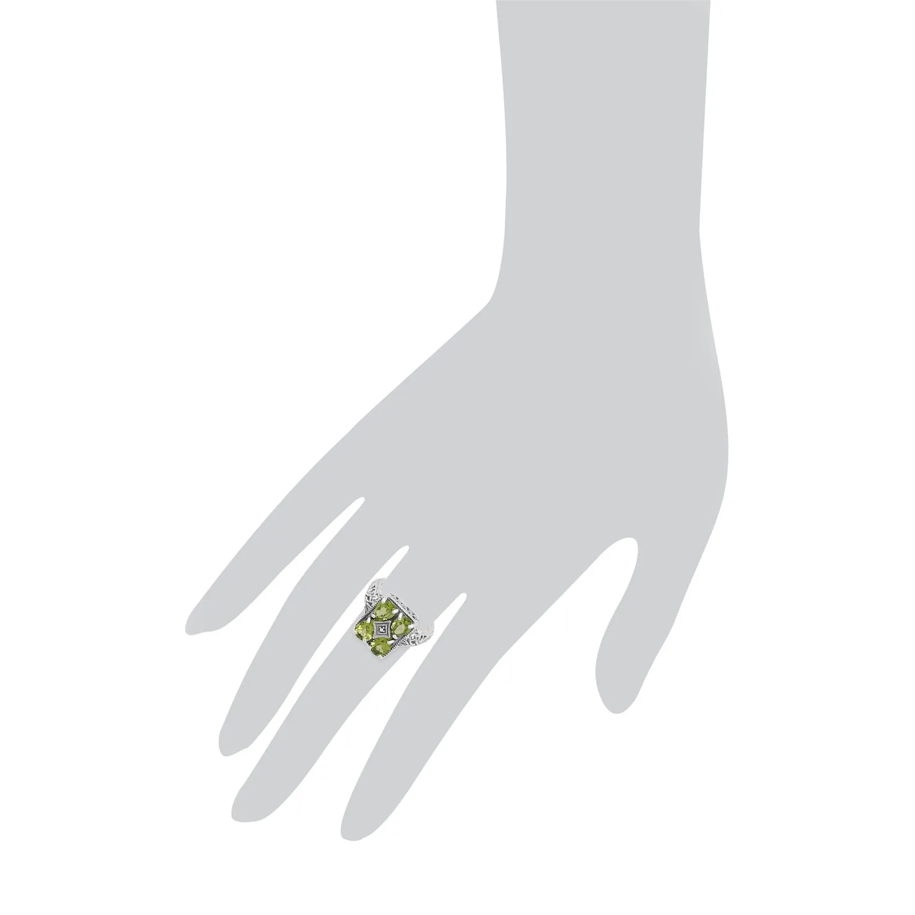 Art Nouveau Inspirierter Peridot Statement Ring in 925 Sterling Silber