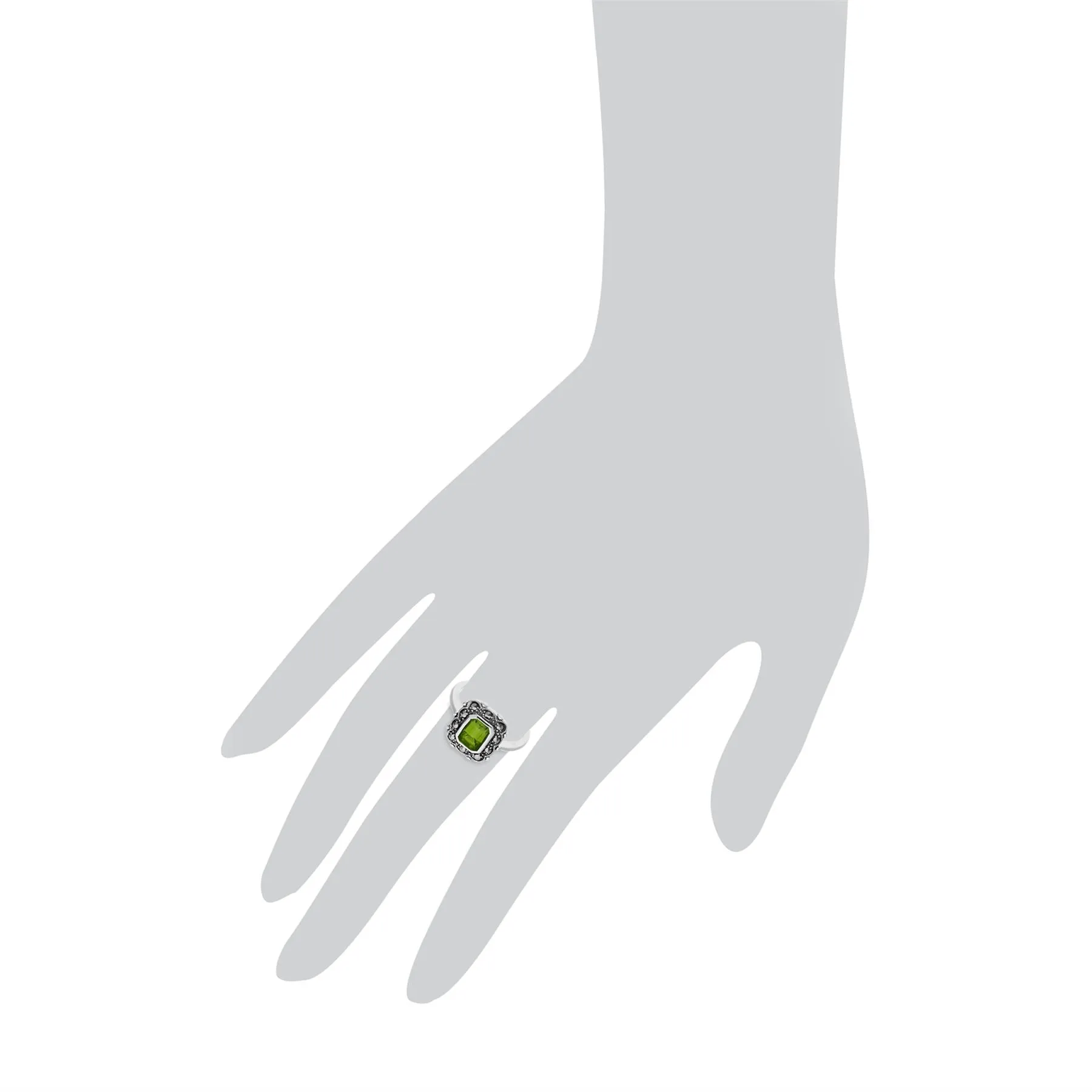 Art Nouveau Peridot & Markasit Oktagon Ring in Sterling Silber