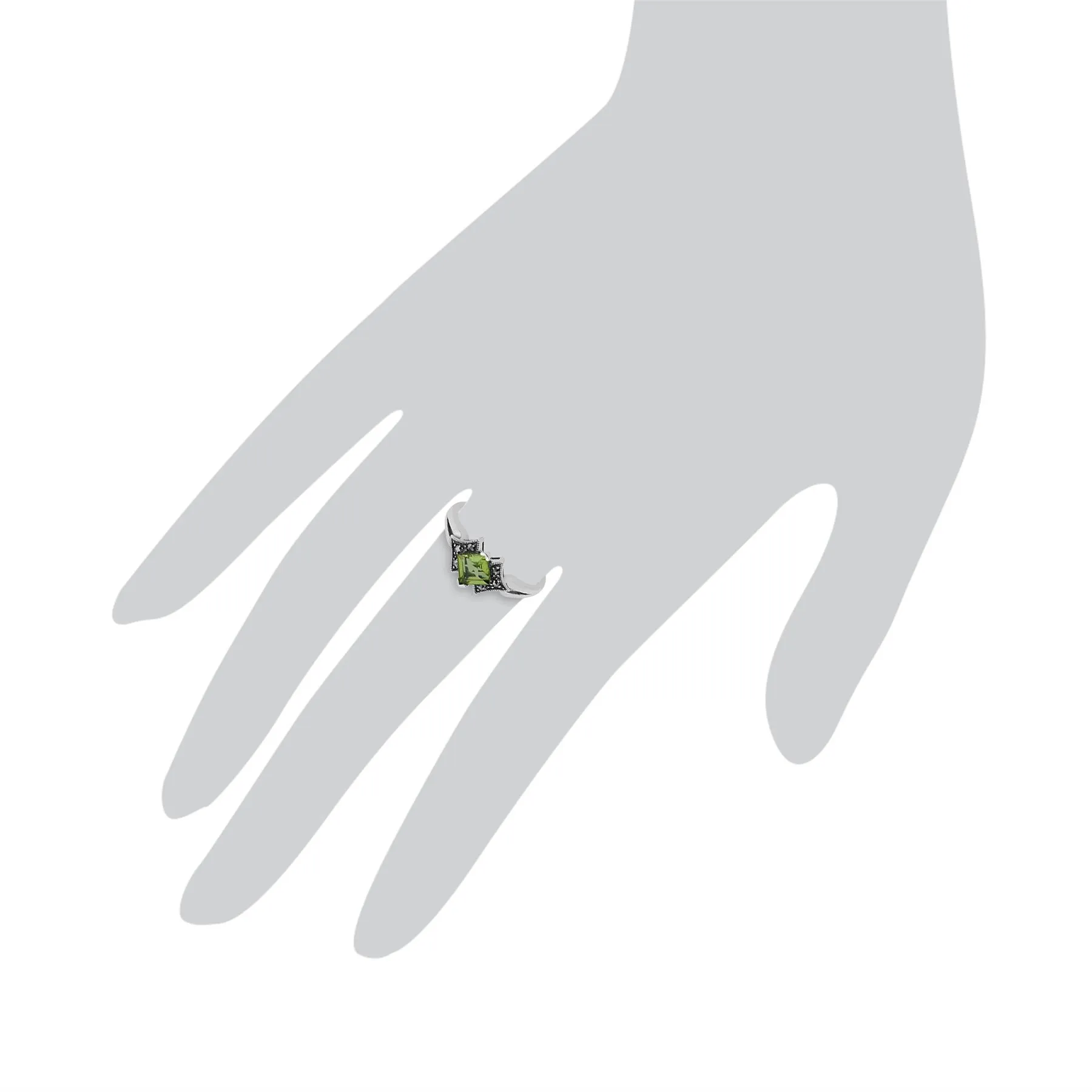 Art Nouveau Stil Peridot & Markasit Quadrat Ring in Sterling Silber