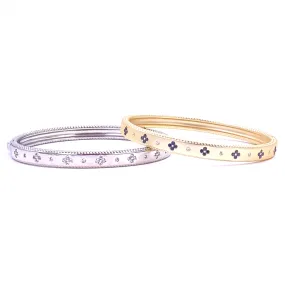 Ashley Gold Stainless Steel Gold Plated CZ Clover Design Bangle Bracelet