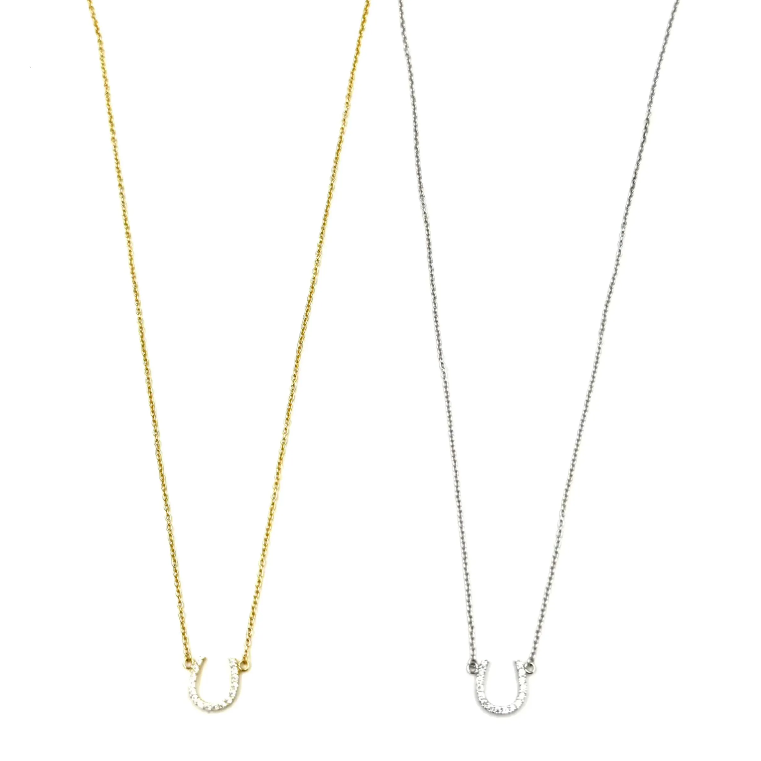 Ashley Gold Sterling Silver Encrusted Horseshoe CZ Pendant Necklace