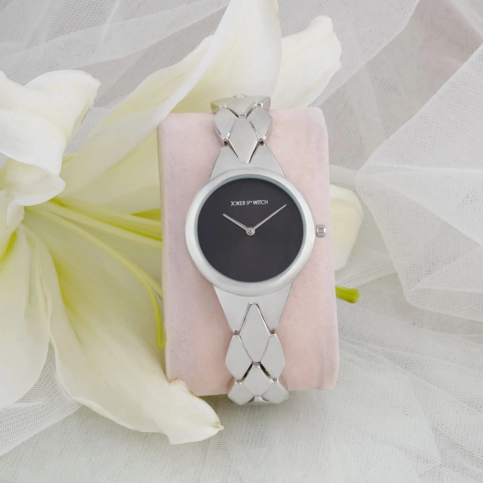 Athens Black Dial Silver Metallic Link Strap Analog Women's Watch