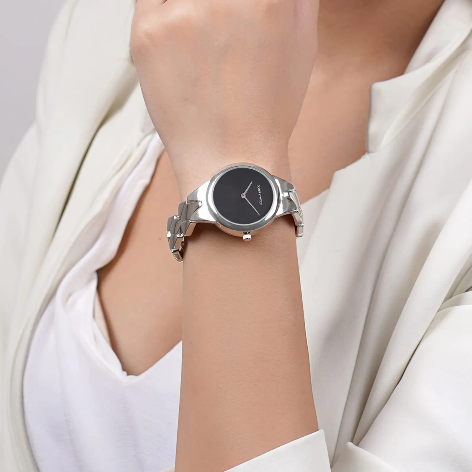 Athens Black Dial Silver Metallic Link Strap Analog Women's Watch