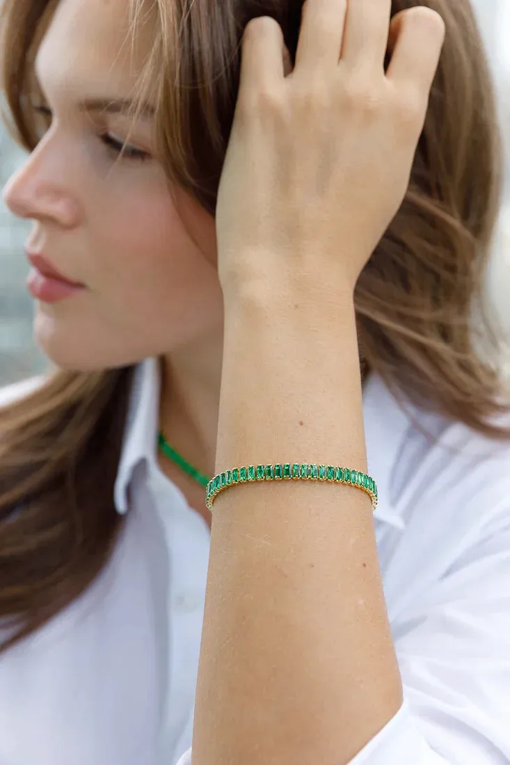BAGUETTE SOFT TENNIS BRACELET - EMERALD
