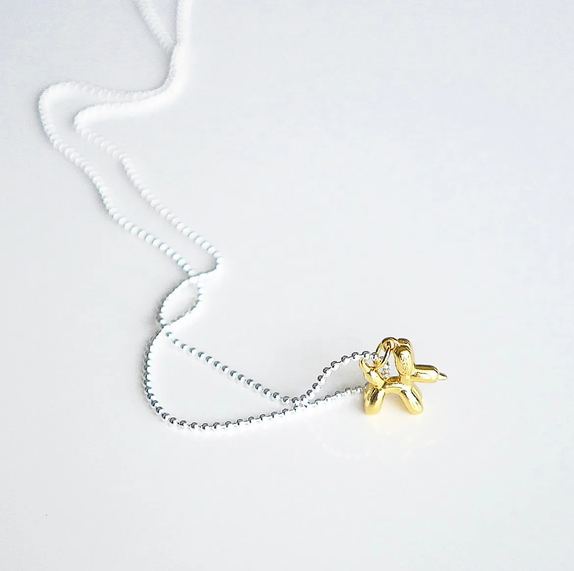 Balloon Dog Necklace, .925 Sterling Silver Lxury Dainty Dog Charm Necklace