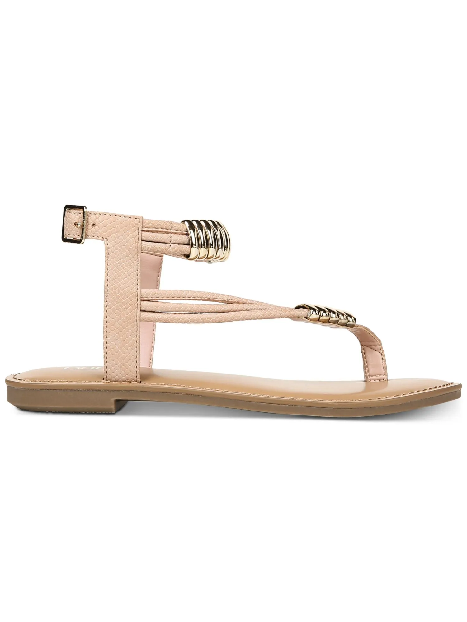 BAR III Womens Beige Snakeprint Toe-Ring Ring Accents Ankle Strap Padded Vella Round Toe Buckle Thong Sandals Shoes M