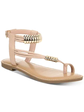 BAR III Womens Beige Snakeprint Toe-Ring Ring Accents Ankle Strap Padded Vella Round Toe Buckle Thong Sandals Shoes M