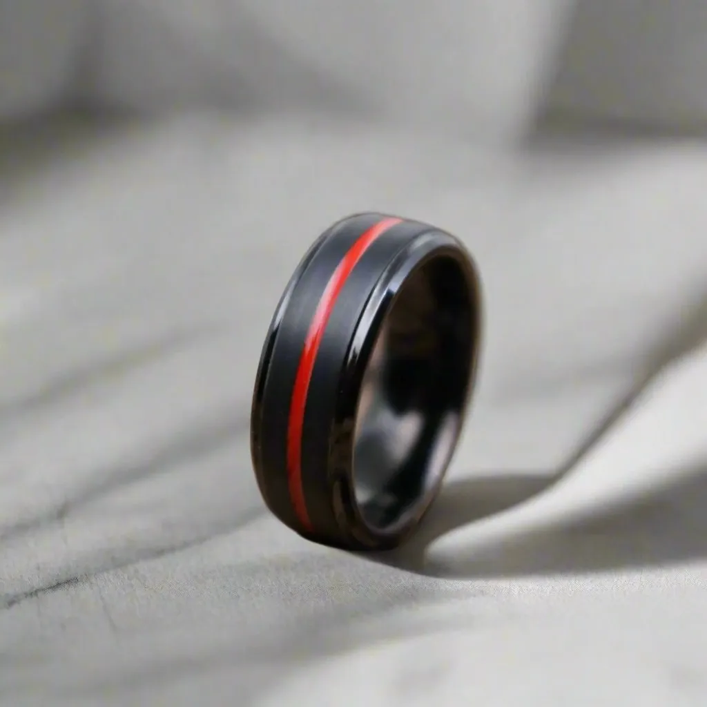 BATMOBILE | Black Ring, Black Tungsten Ring, Red Groove, Stepped Edge