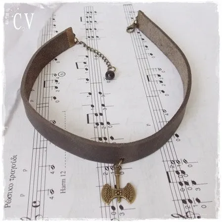 Battle Axe Leather Choker