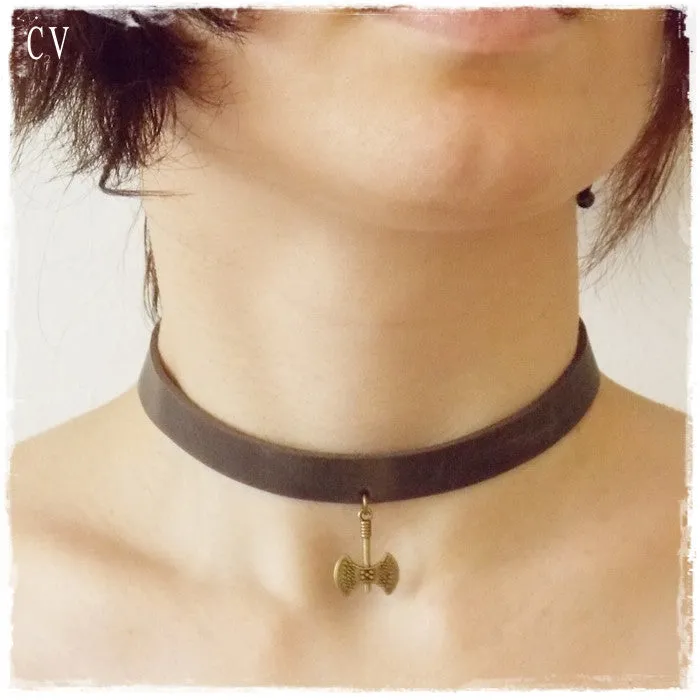 Battle Axe Leather Choker