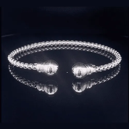 Beaded Style Torque Silver Bangle
