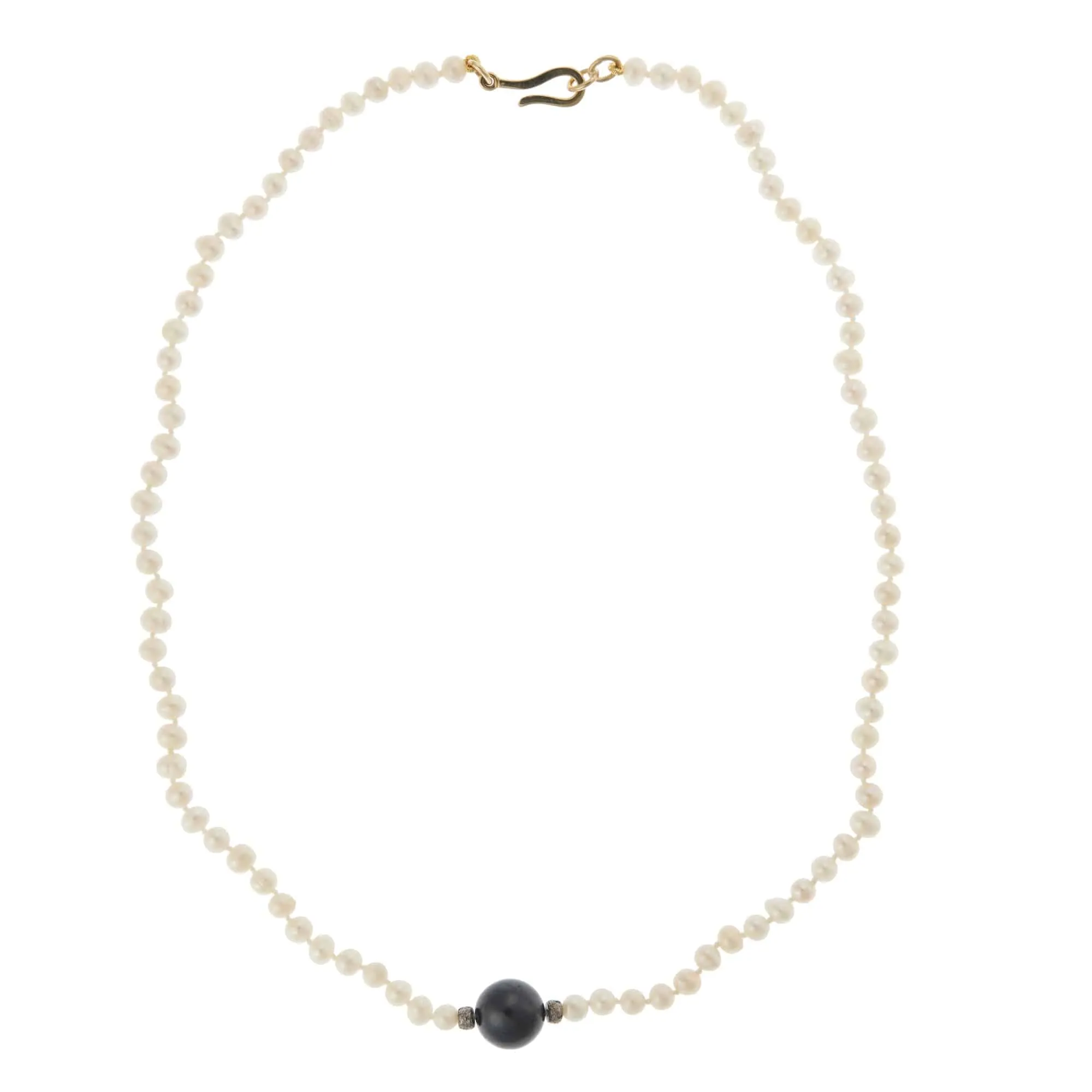 Black Ball & Pearl Necklace (45cm)