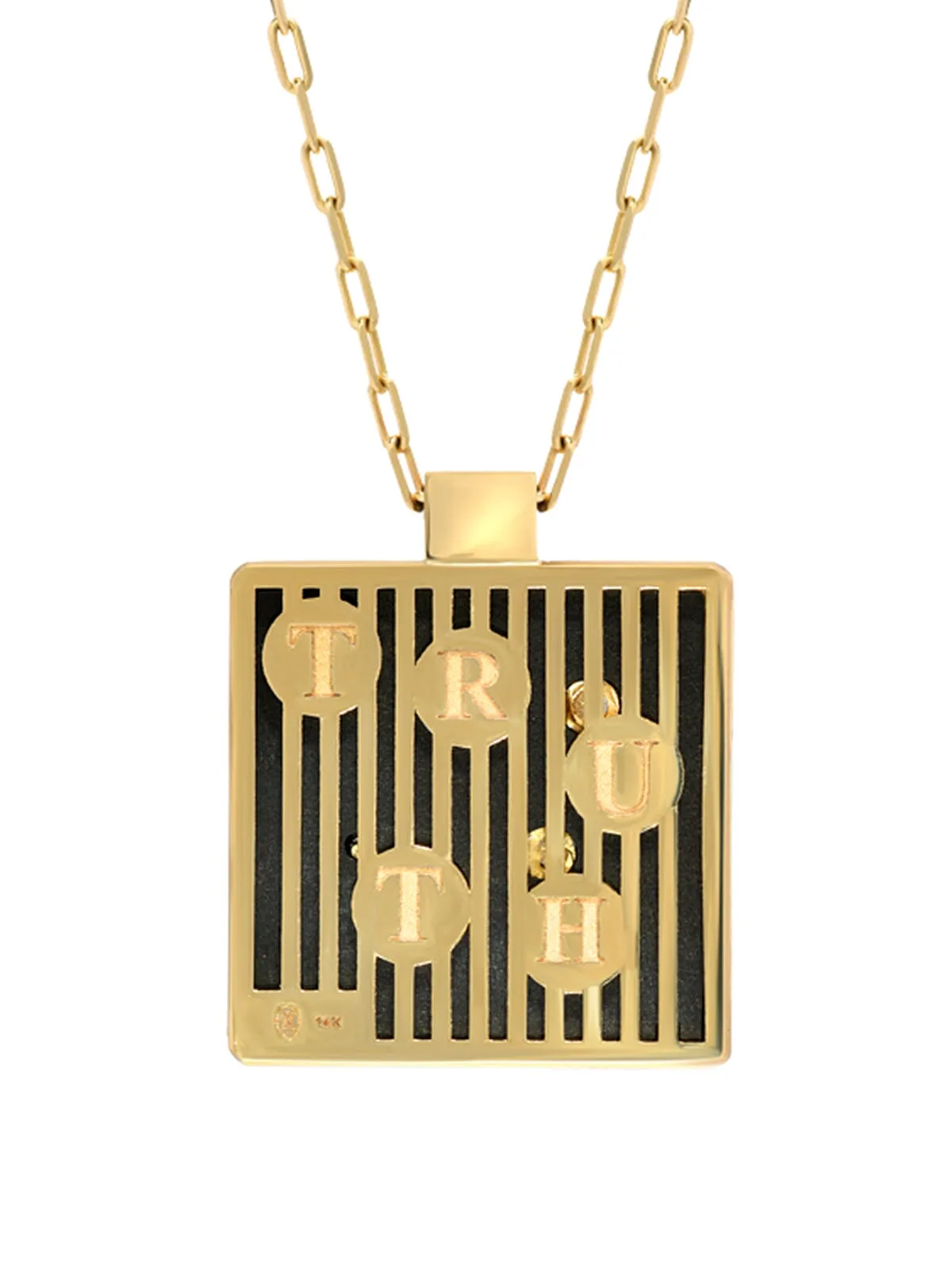 Black Onyx and Emerald Yellow Gold Truth Pendant Necklace