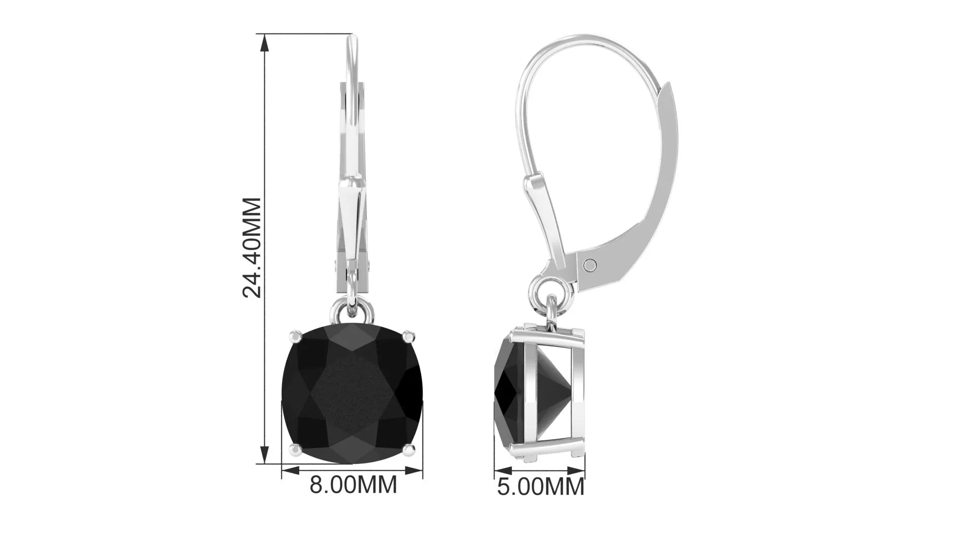 Black Onyx Solitaire Drop Lever Back Earrings