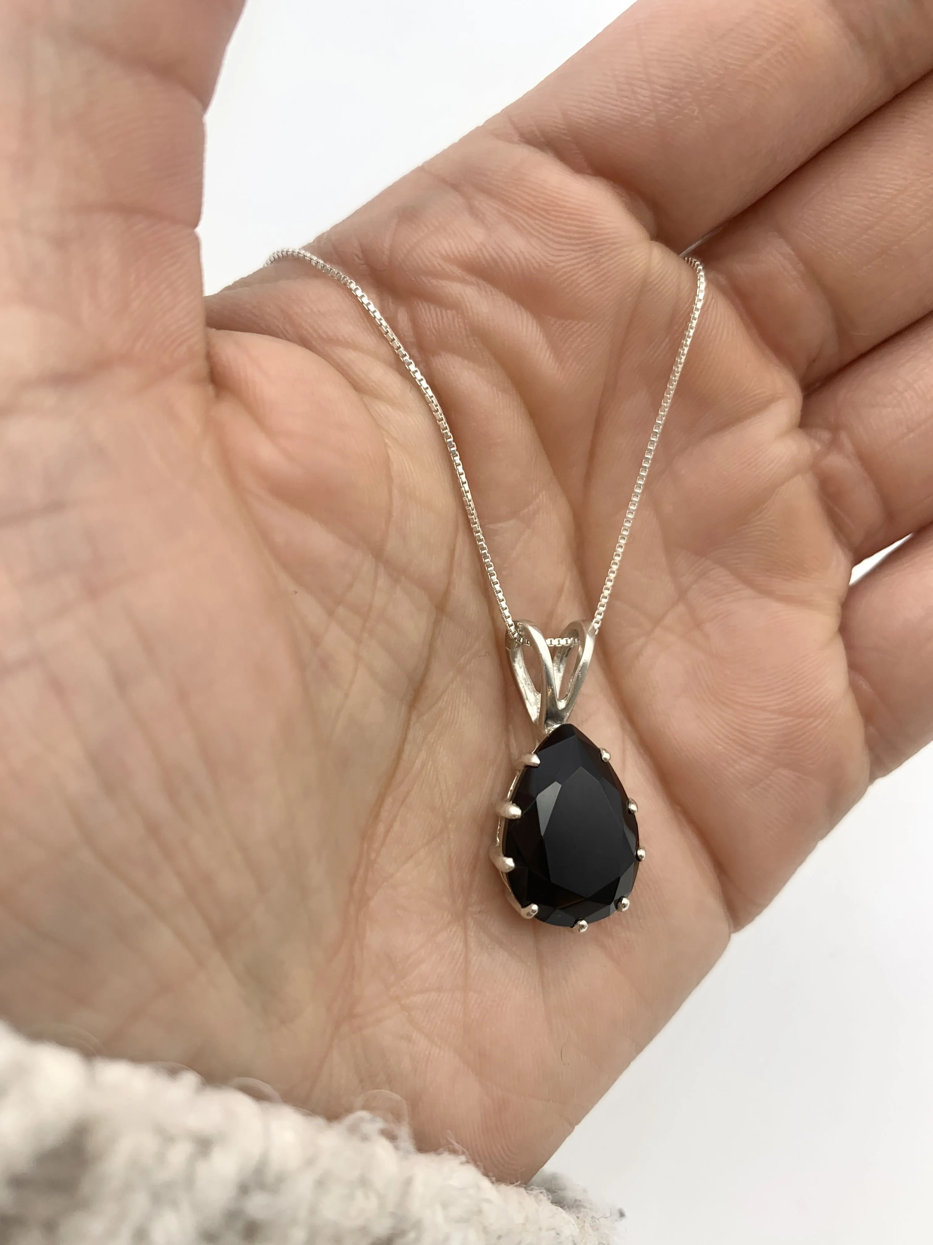 Black Teardrop Pendant - Natural Onyx Necklace, Large Black Pendant