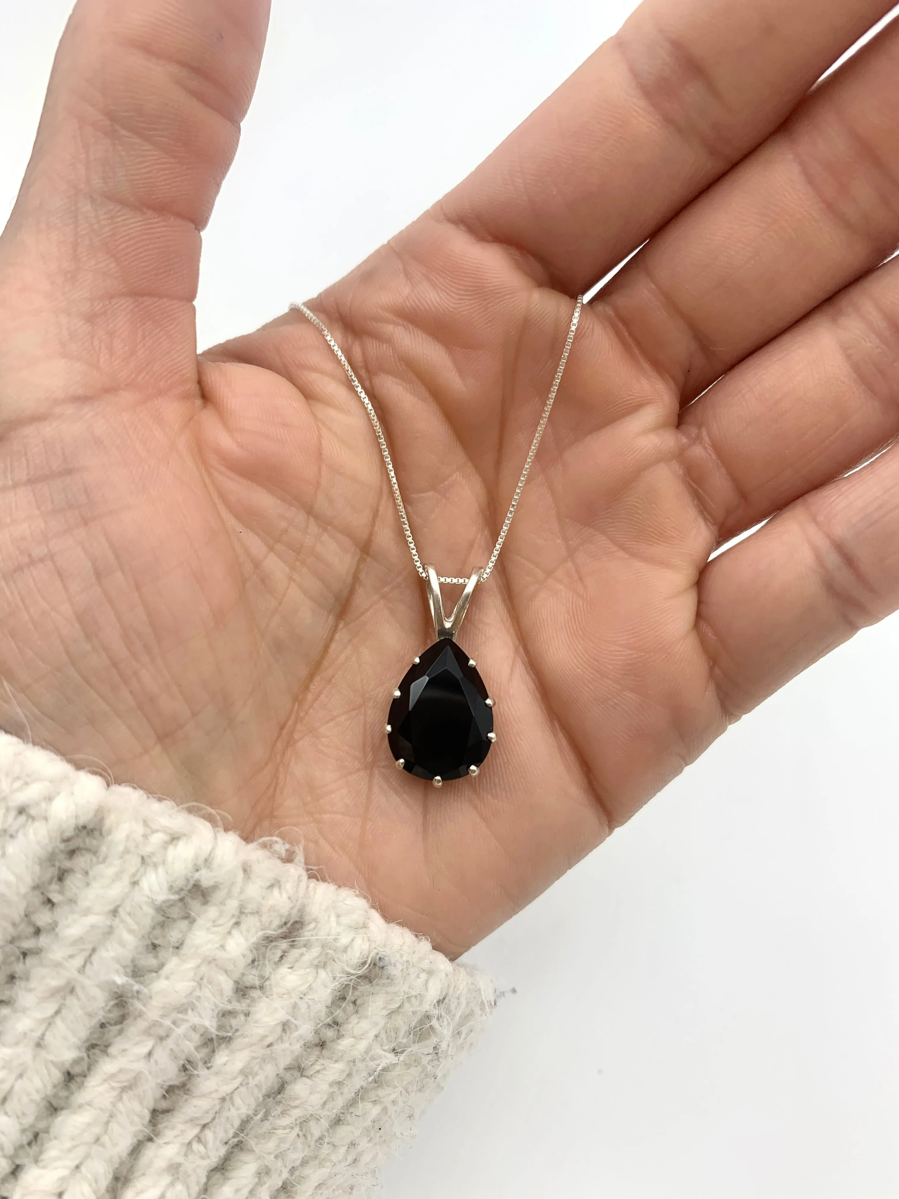 Black Teardrop Pendant - Natural Onyx Necklace, Large Black Pendant