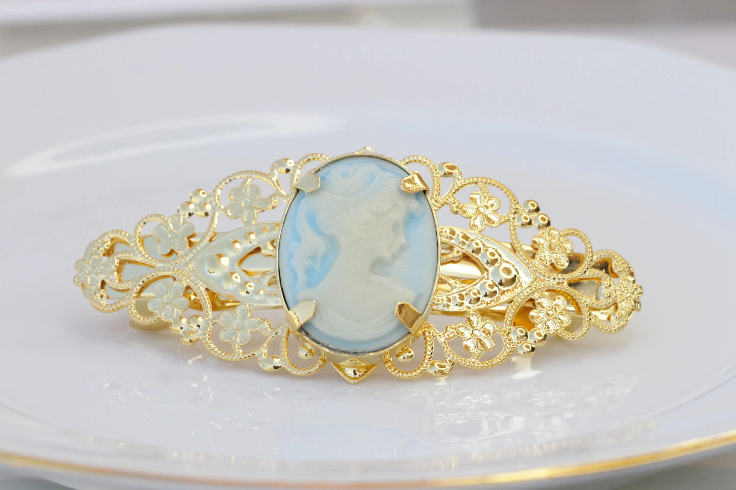 Blue CAMEO HAIR BARRETTE