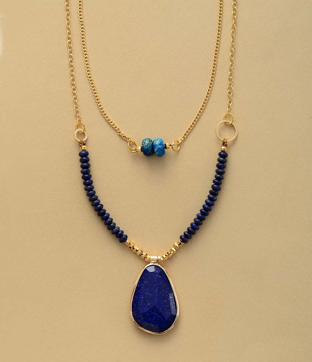 Blue Lapis Lazuli Two Strand Pendant Necklace