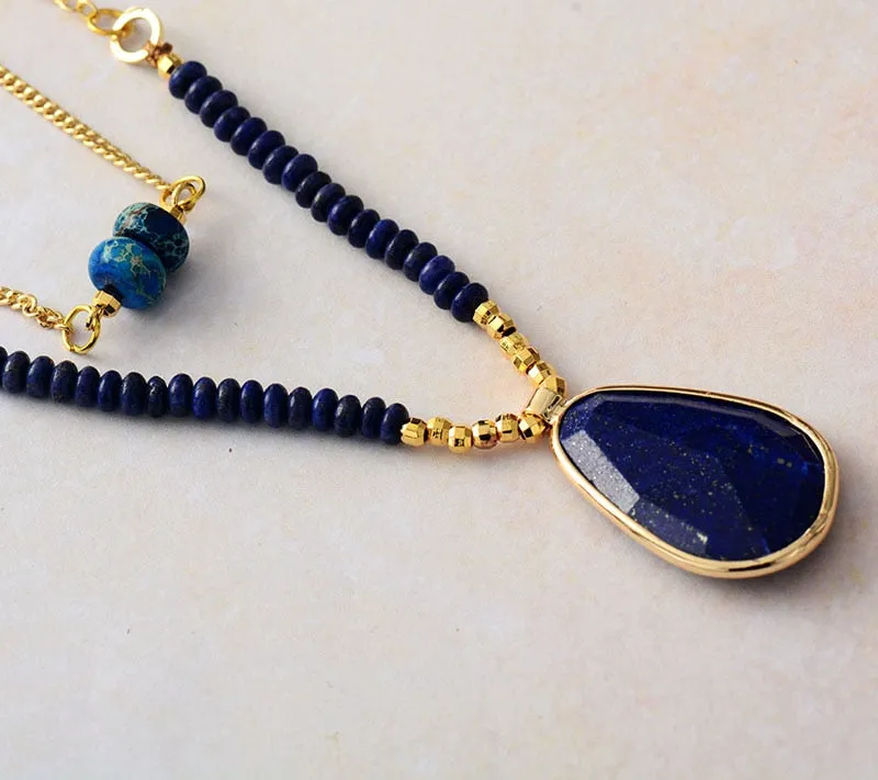 Blue Lapis Lazuli Two Strand Pendant Necklace