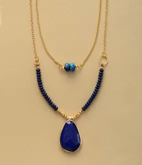 Blue Lapis Lazuli Two Strand Pendant Necklace
