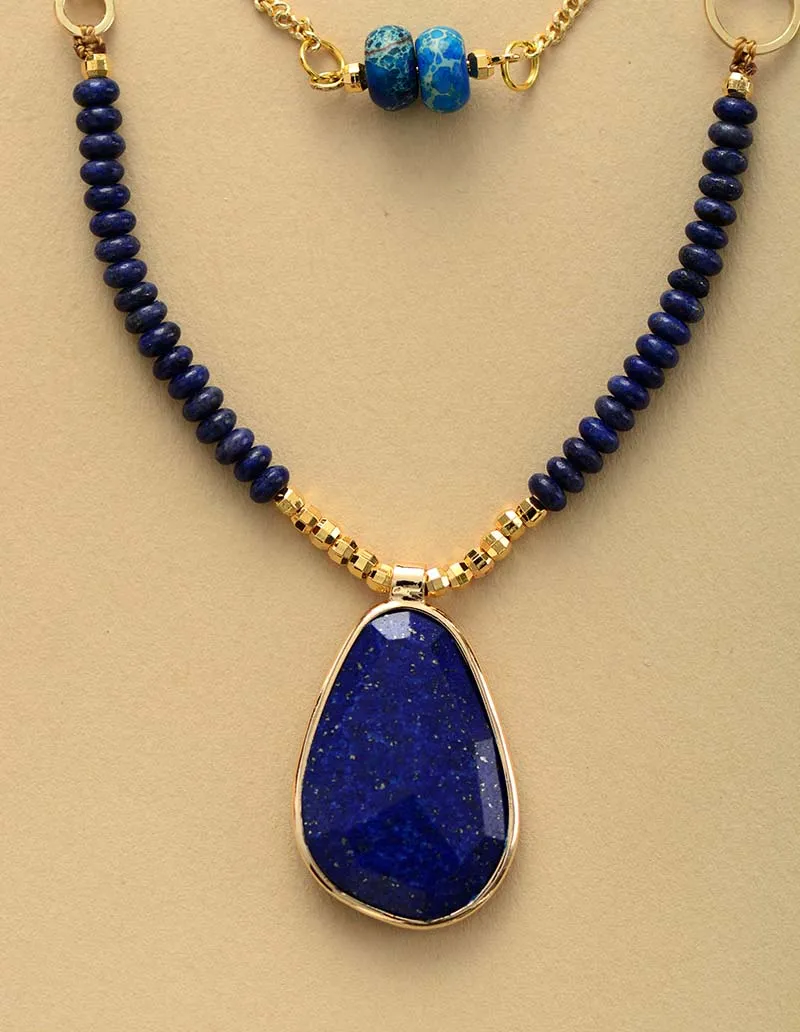 Blue Lapis Lazuli Two Strand Pendant Necklace