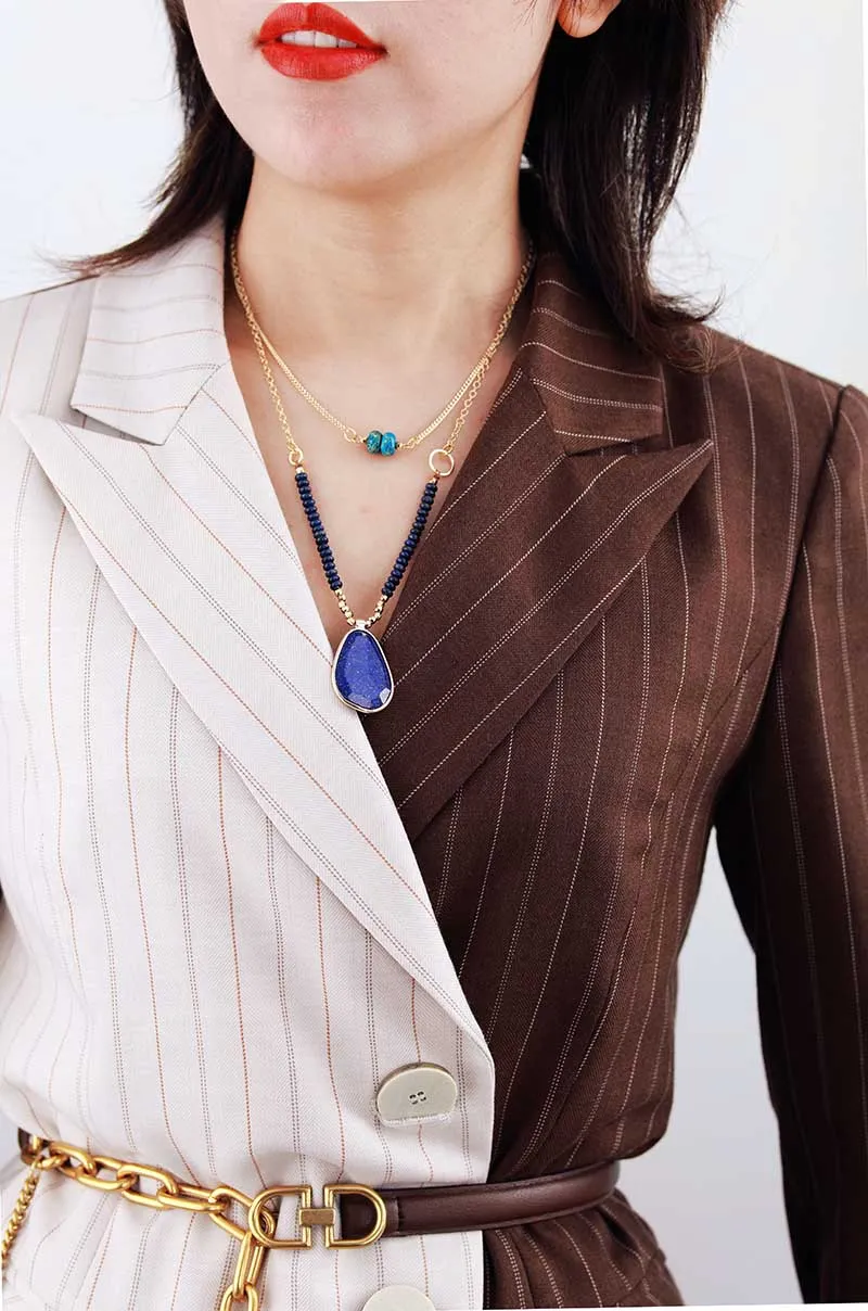 Blue Lapis Lazuli Two Strand Pendant Necklace