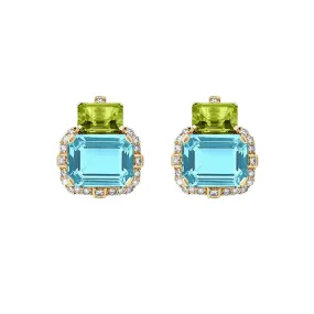 Blue Topaz, Peridot, and Diamnond Earrings
