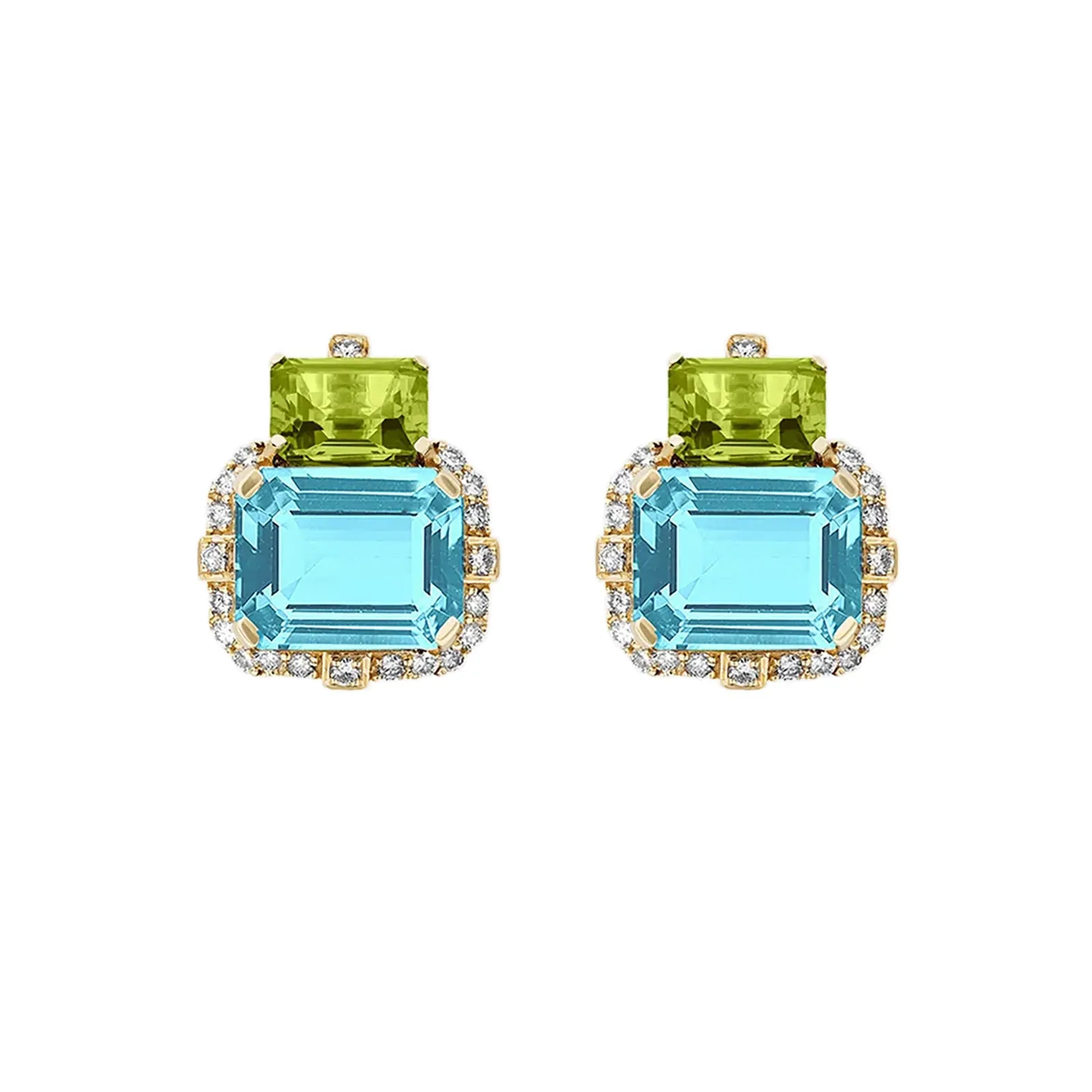 Blue Topaz, Peridot, and Diamnond Earrings