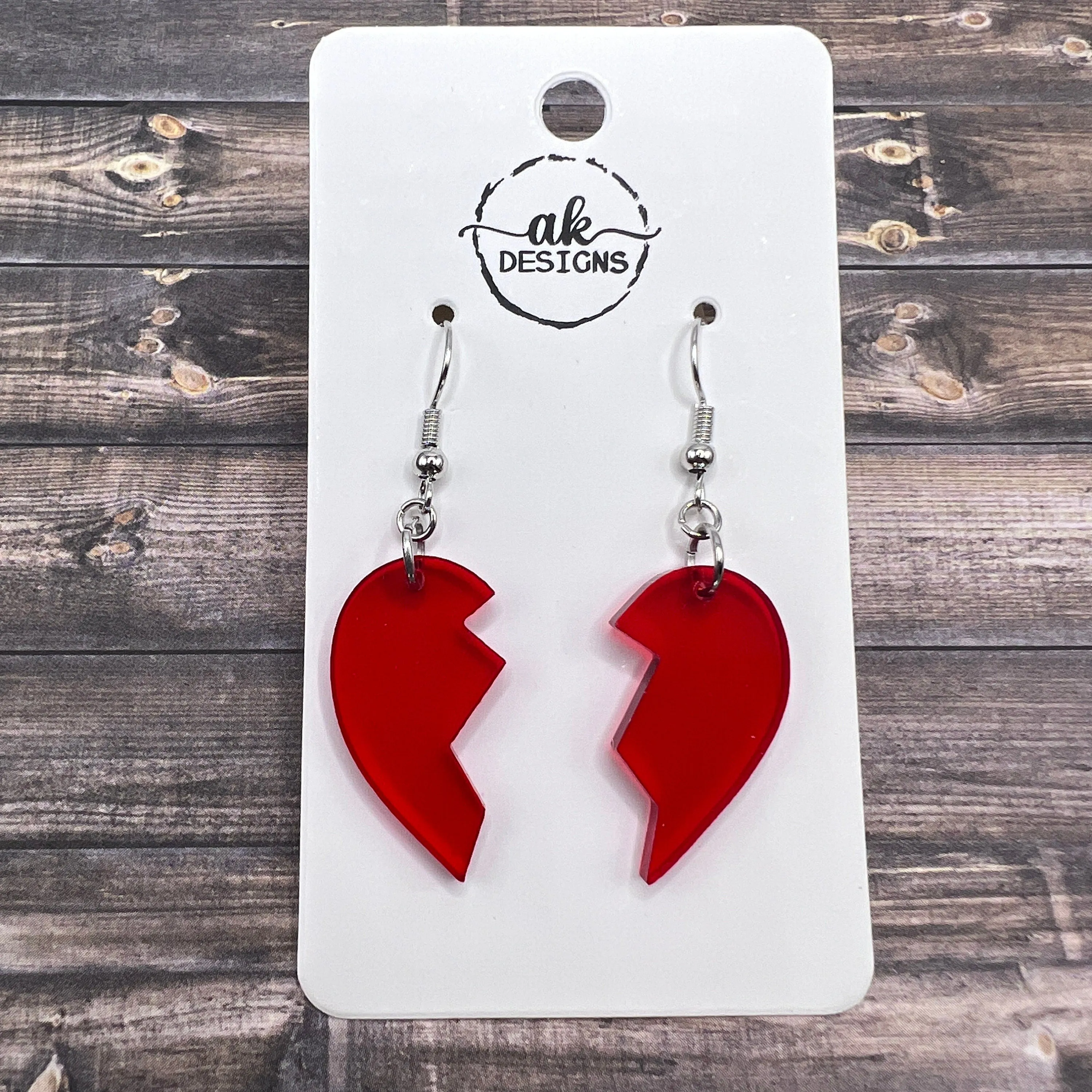 Broken Heart Laser Cut Acrylic Valentine Earrings