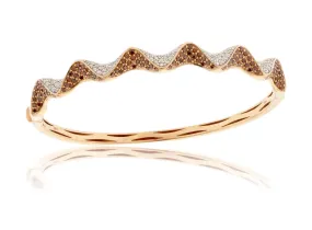 Brown and White Diamond Triangular Ribbon Bangle Bracelet