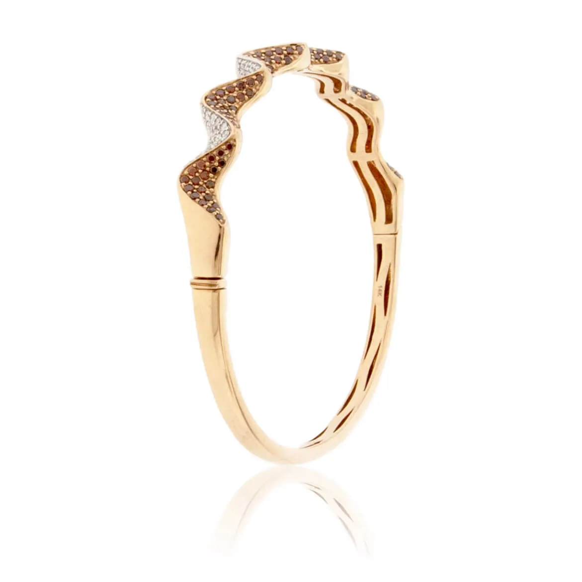 Brown and White Diamond Triangular Ribbon Bangle Bracelet