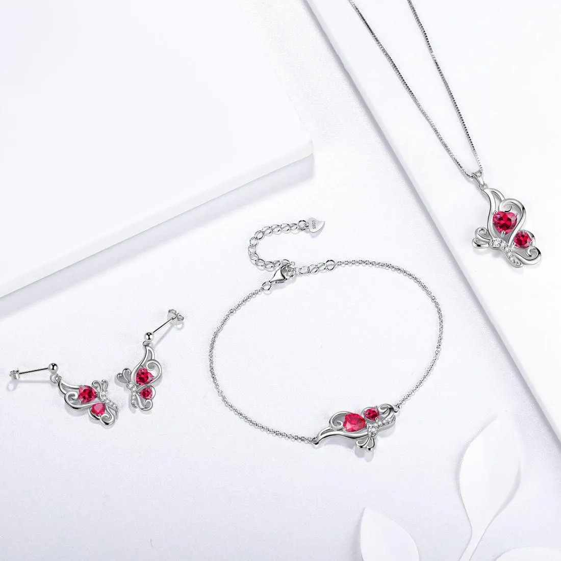 Butterfly Birthstone July Ruby Bracelet Women Girls Jewelry Birthday Gift 925 Sterling Silver