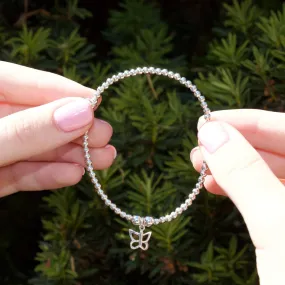 Butterfly on Silver Ball Bead Bracelet