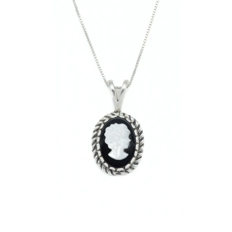 Cameo Pendant - Vintage Lady Necklace - Black Victorian Necklace