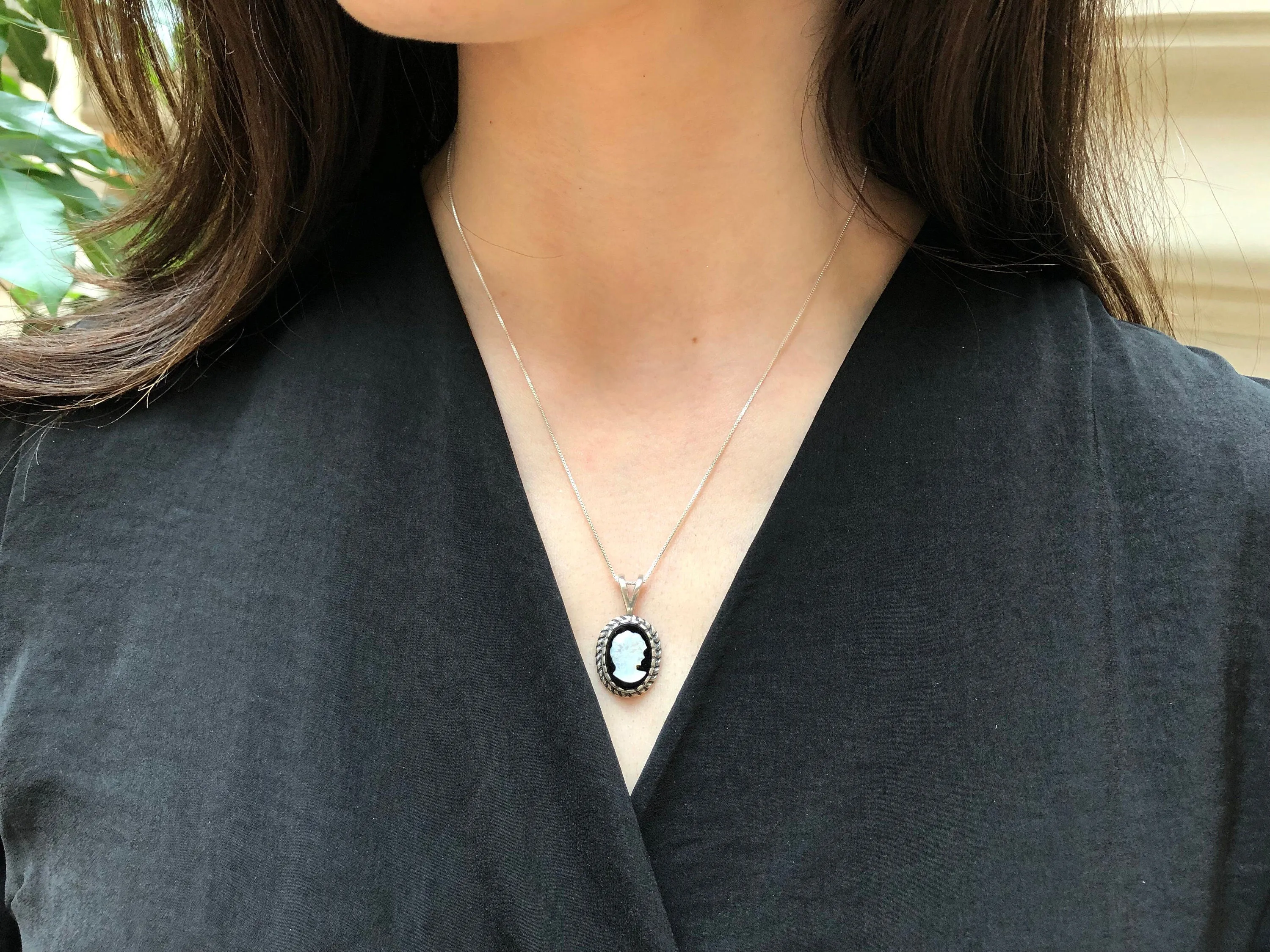 Cameo Pendant - Vintage Lady Necklace - Black Victorian Necklace