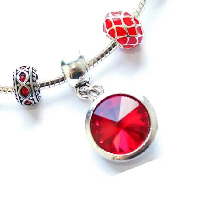 Children's 'July Birthstone' Ruby Colored Crystal Silver Plated Charm Bead Bracelet