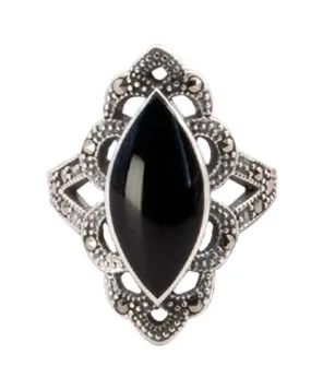 CLASSIC BLACK MARCASITE SILVER RING
