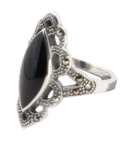 CLASSIC BLACK MARCASITE SILVER RING