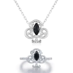 Clover Club Black Onyx Ring and Necklace Set
