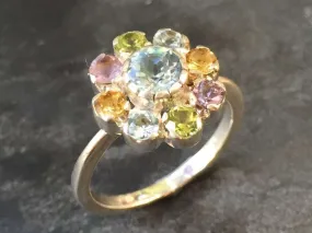 Colorful Flower Ring - Blue Topaz Ring - Multistone Cocktail Ring