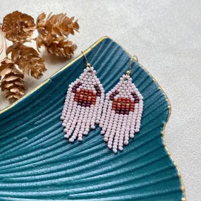 Cowgirl Earrings. Seed Bead Bull Earring for Women. Small Fringe Western earrings. Short Chandelier Earrings in boho hippie style.