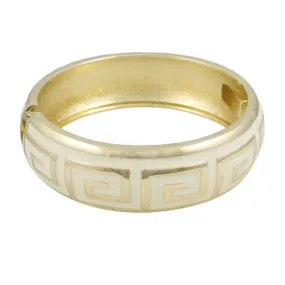 Cream and Gold Greek Key Hinged Bangle - BG526