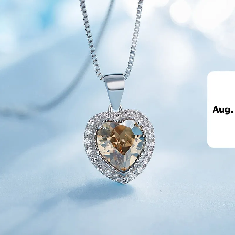 Crystal 925 Sterling Silver Women Pendant Heart Necklace