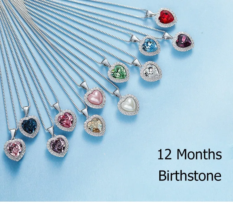 Crystal 925 Sterling Silver Women Pendant Heart Necklace