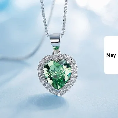 Crystal 925 Sterling Silver Women Pendant Heart Necklace